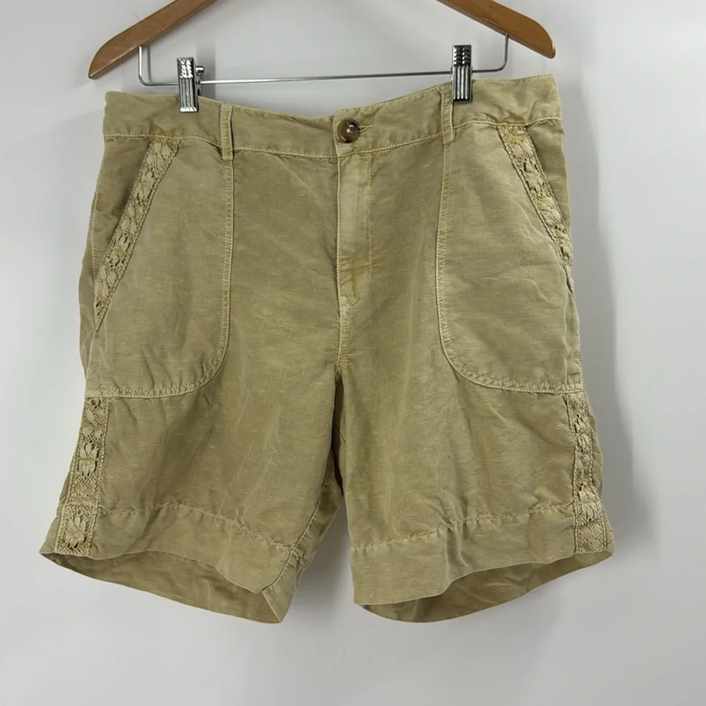 Coldwater Creek Linen blend summer shorts lace trim relaxed fit boho neutral